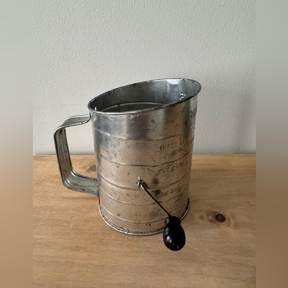 Vintage Silver Flour Sifter with Black Handle